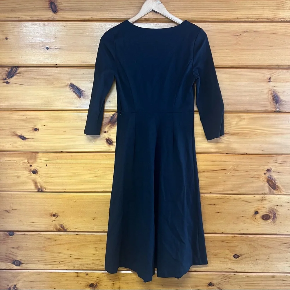Boden Classic Black 3/4 Sleeve Round Neck Chic Stretchy Lined Side Zip Dress 6L